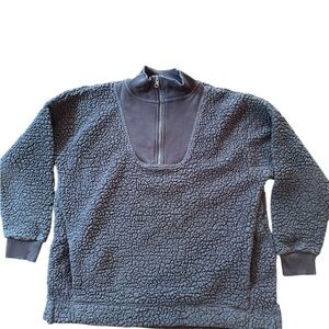 Aerie‎ women’s Charcoal quarter Zip-Up Sherpa Sweater size small